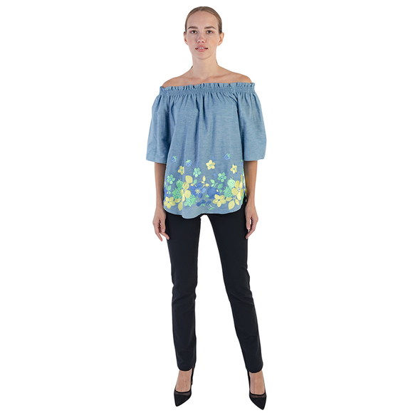 ELMAS PHIL BLUE, LIGHT GREEN, SKY BLUE, YELLOW BLOUSE | WOMENS SIZE S - Picture 1 of 5